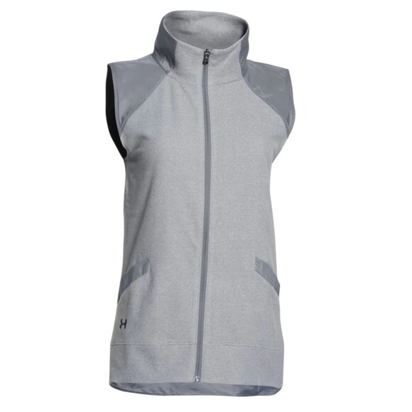 Under Armour Vest Women's MEDIUM ColdGear Gray Fleece Zip Pocket Loose Athletic - Picture 2 of 13